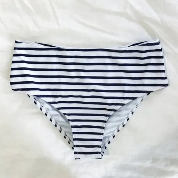 Navy Blue White Striped Bikini Bottom  M - Picture 1 of 6